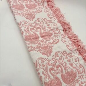 Shabby Chic Pink White Swan Damask Fringe Decorative Throw Blanket 50x70‎ NWT